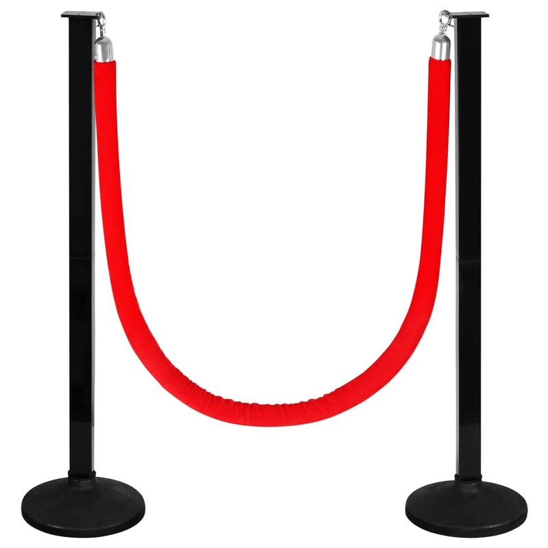 Alytree 2 Pack Stanchions Post with Velvet Rope, Crowd Control Stanchions, Queue Pole for for Movie Theater, Party Supplies … - Image 1